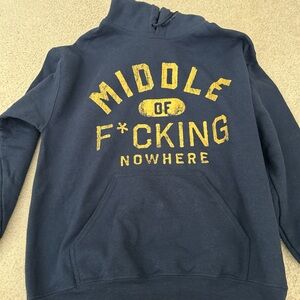 Urban Outfitters Navy Zip-Up Sweater with Yellow Graphic